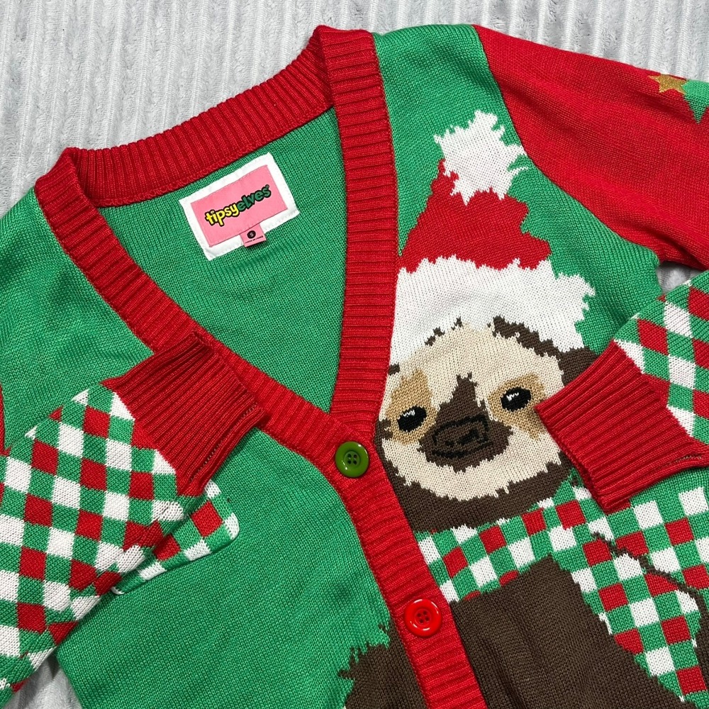 Tipsy Elves Ugly Christmas Cardigan Sweater Women's S Holiday Party‎ Sloth